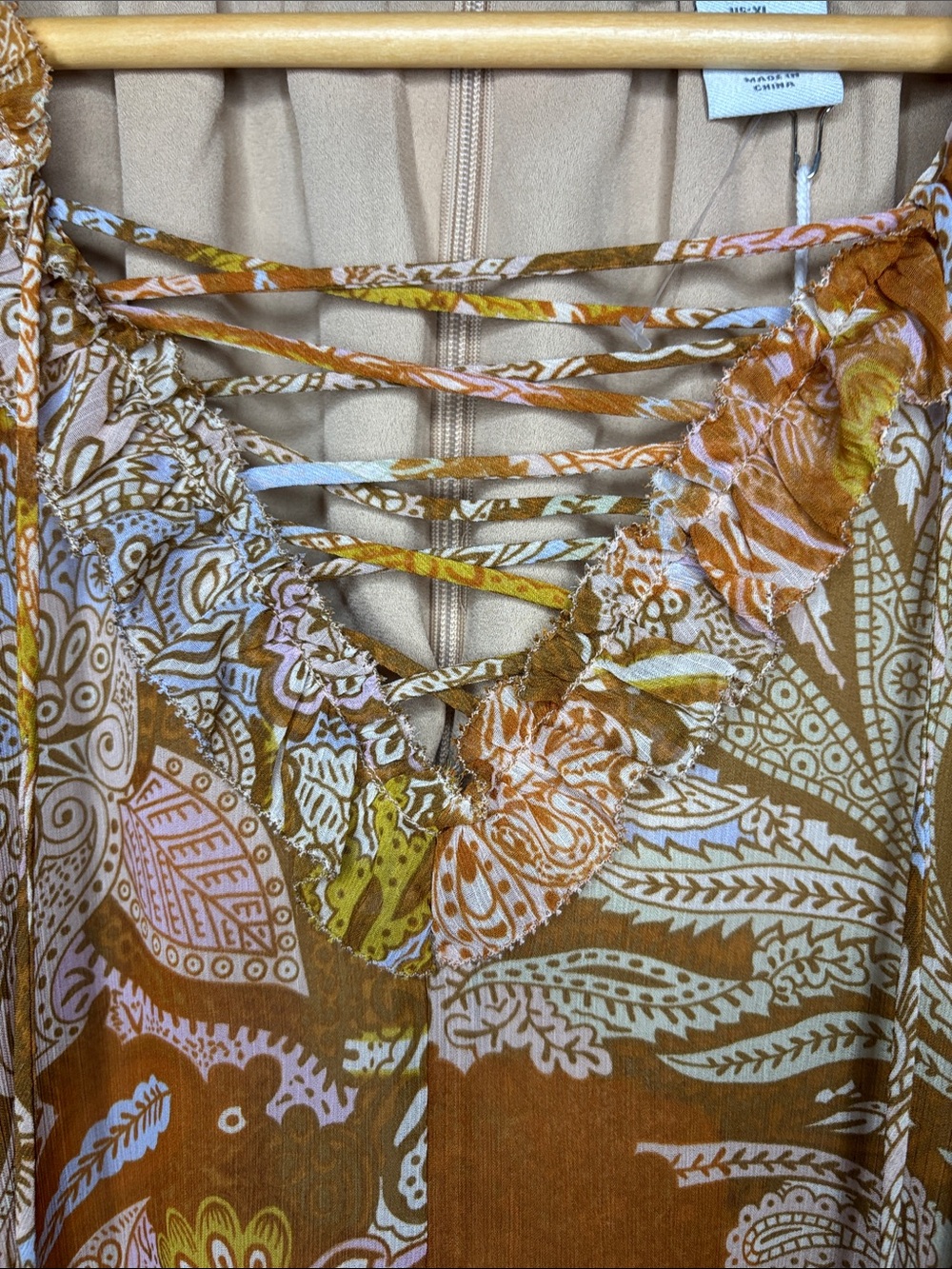 Haute Hippie Paisley Long Sleeve Dress in Rust, Pink & Mustard - Picture 5 of 9
